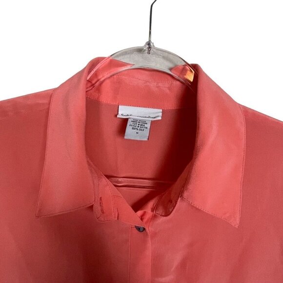 Soft Surroundings Size M‎ 100% Silk Peach Long Sleeve Tunic Button Up Shirt - Picture 2 of 4